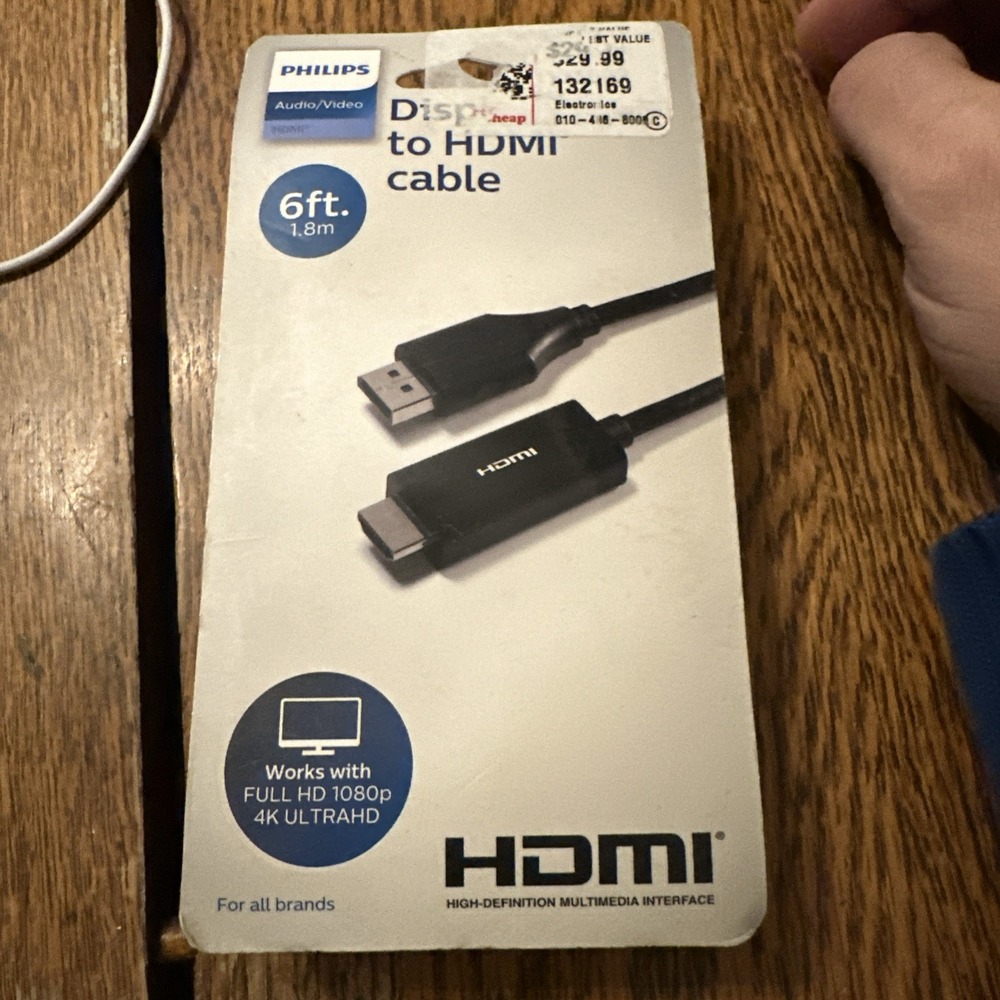 Philips 6ft DisplayPort to HDMI Cable Black 4K Ultra HD 1080p SWV9216G/27